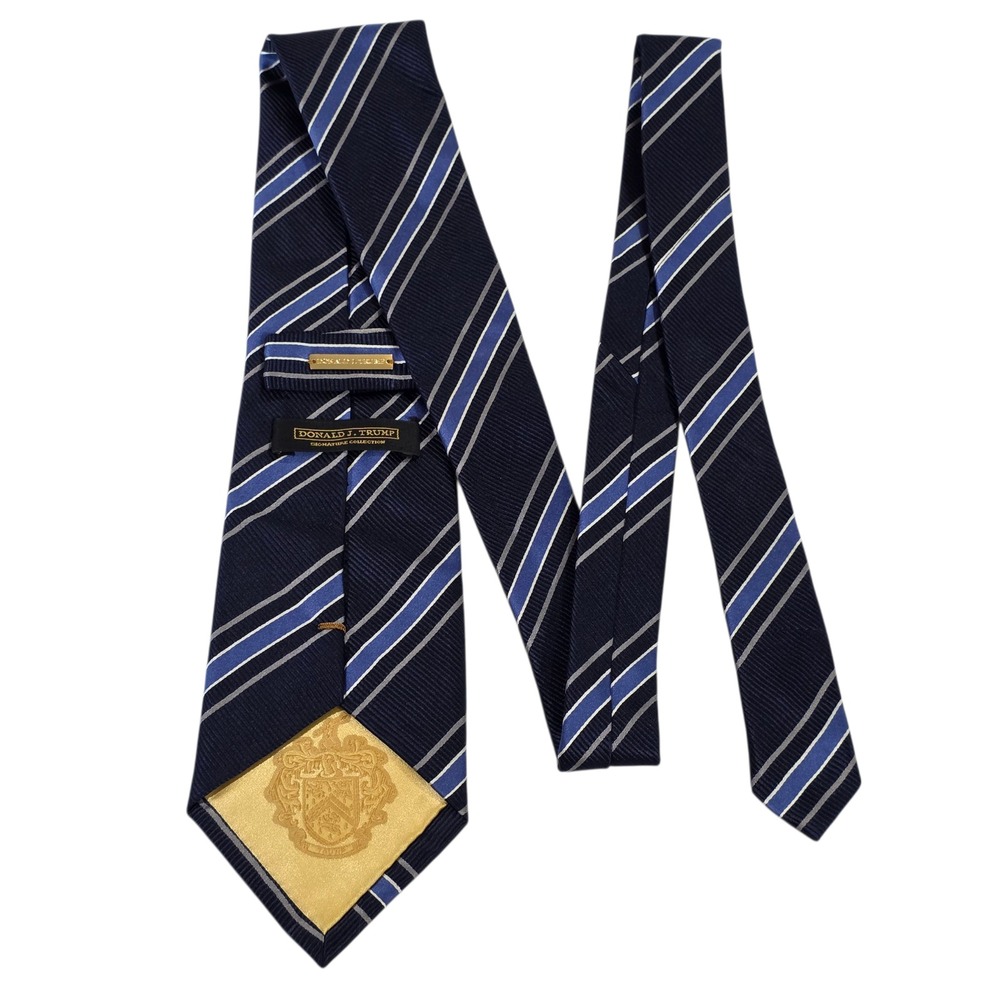 Donald J Trump Mens Necktie Blue REPP Tie‎ Striped Silk Woven Medallion Classic